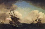 Monamy, Peter A squadron of English ships beating to windward in a gale oil on canvas